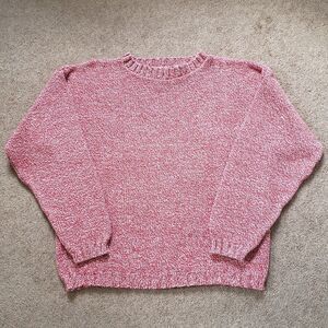 Vintage USA Made Eddie Bauer Cotton Knit Sweater Red White Women's Med Relaxed